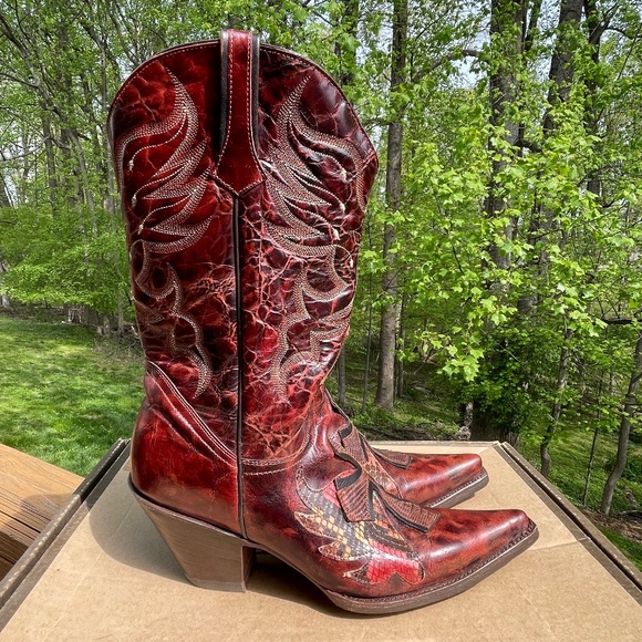 NIB NWOT Stetson Handmade Western Boots (Python with Wing & Cross Overlay) - Picture 4 of 15